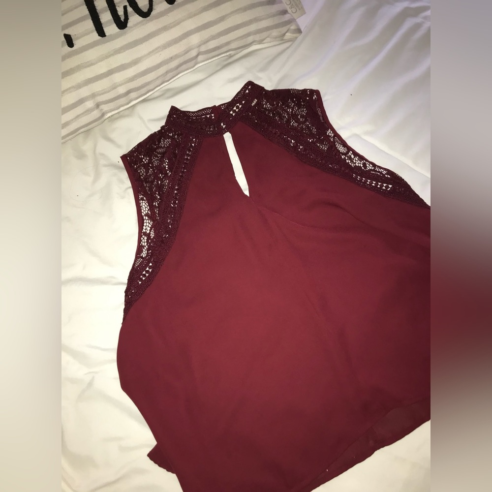 Women’s Lace Detail Burgundy Lacey Flirty Sexy Valentines Top size L